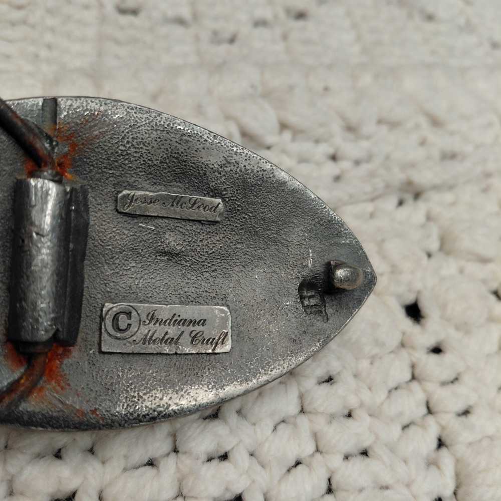 Vintage Jesse Mcleod Belt Buckle Indiana Metal Crafts Silvertone Pewter Rare Art - Picture 4 of 6